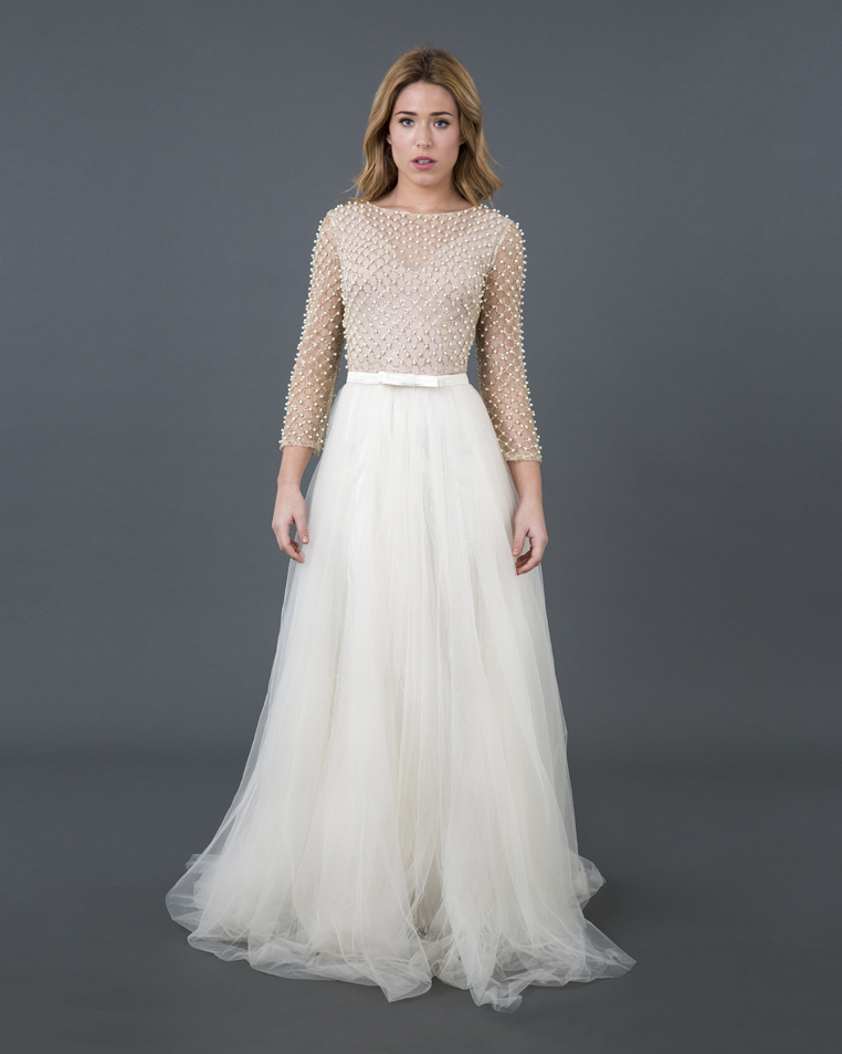 Valentina dress, pearls and glitter bodice combined with a multilayers tulle skirt