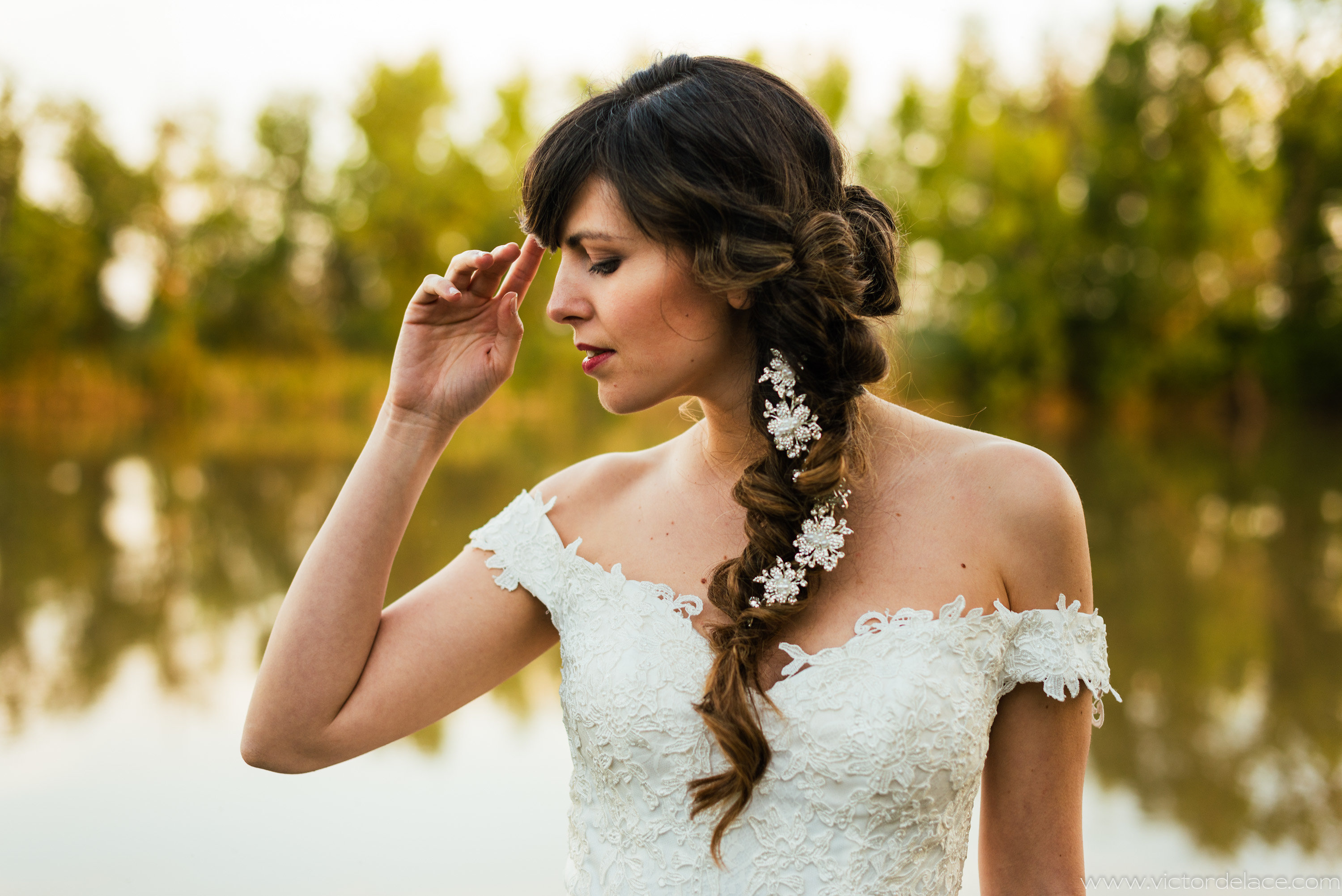 Paris headpiece braid flowers wedding hairstyle
